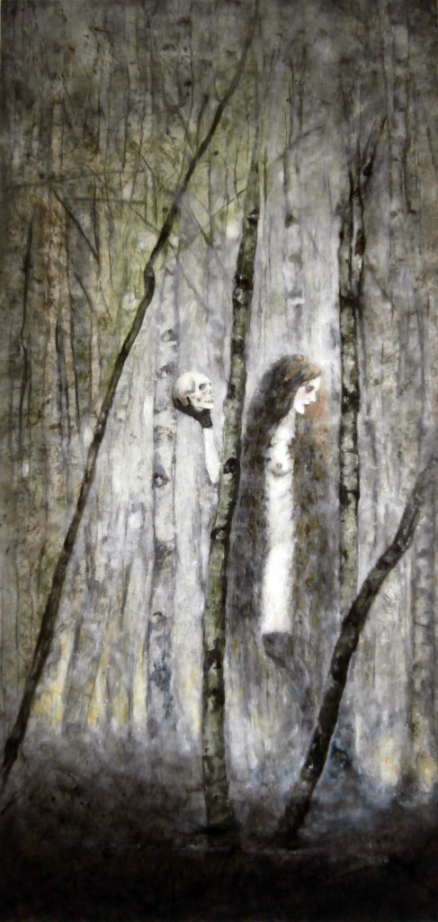 Two Sisters, 180×90 cm, charcoal, pencil, acrylic and oil on canvas, WOODLANDS, 2015