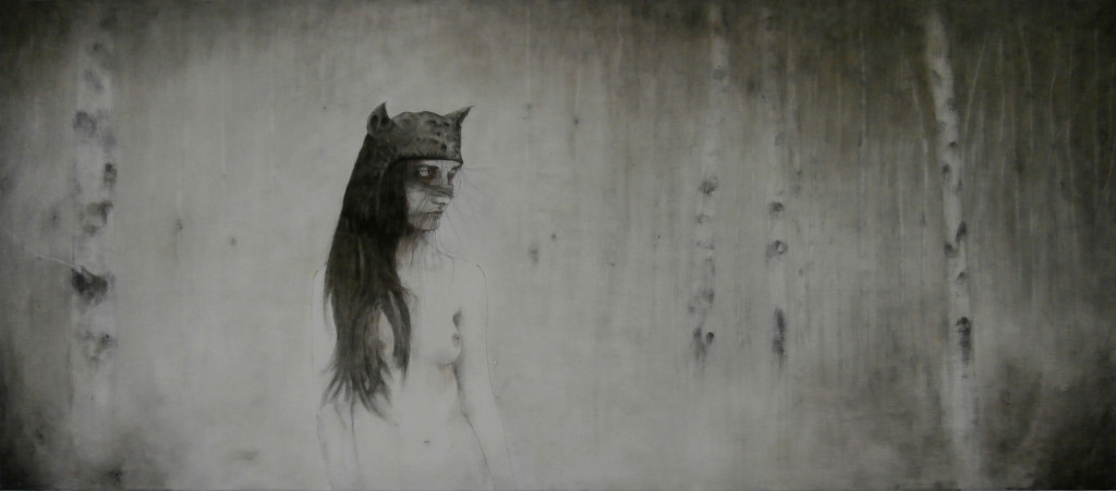 Bat, 90x200 cm, pencil, charcoal and oil on canvas, 2017