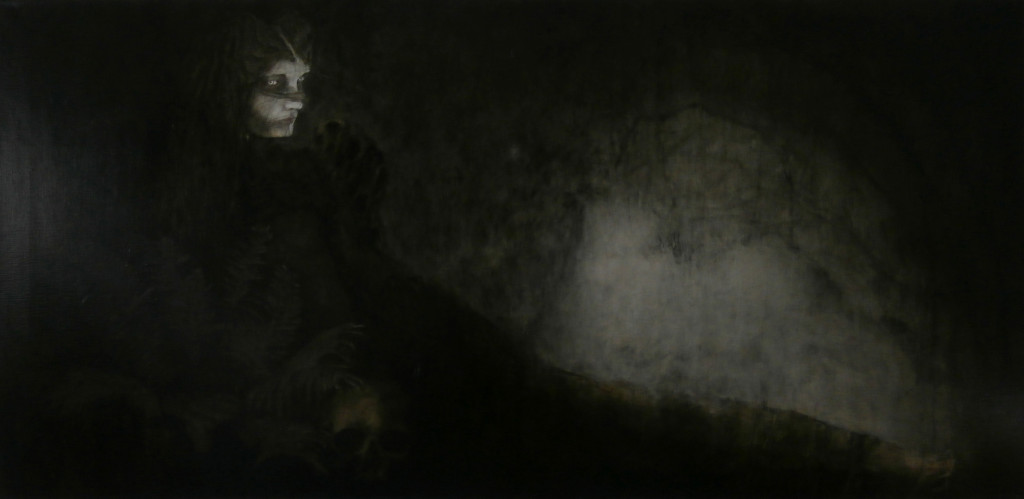Sisters#2, 90x180 cm, pencil, charcoal and oil on canvas, 2017