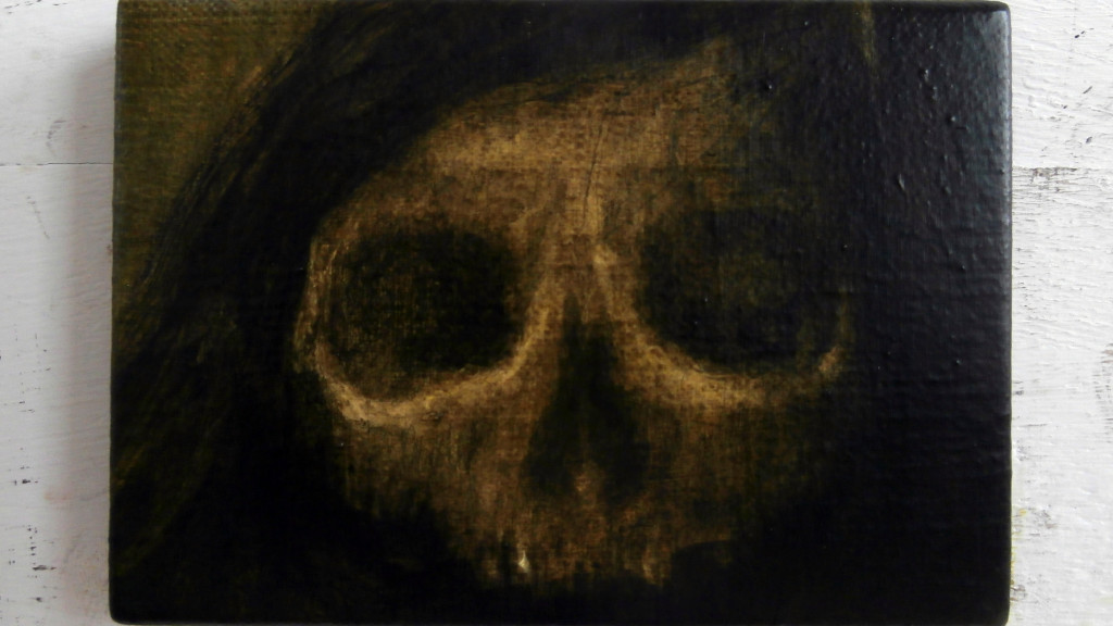 Skull#3, 13×18 cm, pencil and oil on canvas, 2019.(courtesy ZERP galerie, Rotterdam)