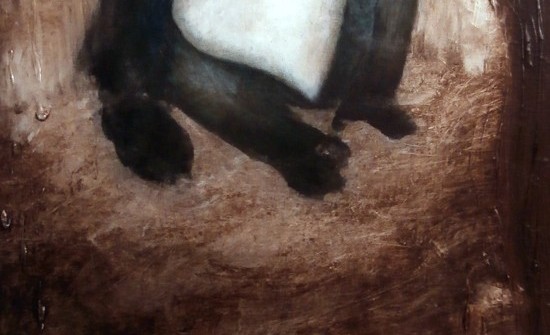 The Ape, oil, acrylic and leaves on canvas, 170x70 cm