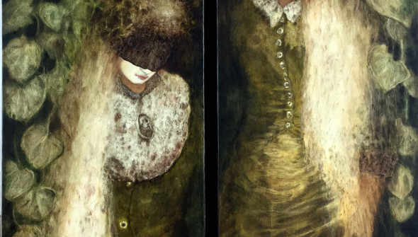 Sisters#5, 200x60cm & 180x60 cm, pencil, charcoal, conté and oil on canvas, 2019.