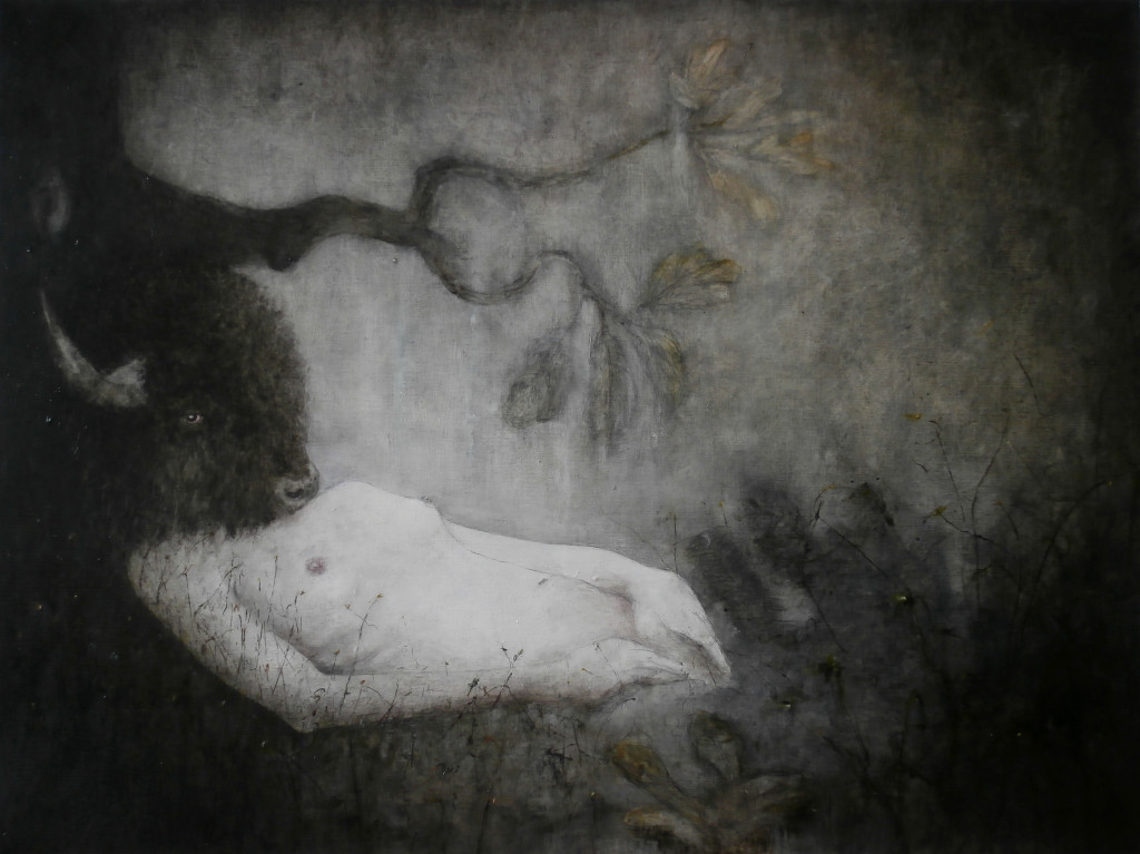 Buffalo#4, 90×120 cm, pencil, charcoal and oil on canvas, 2018.