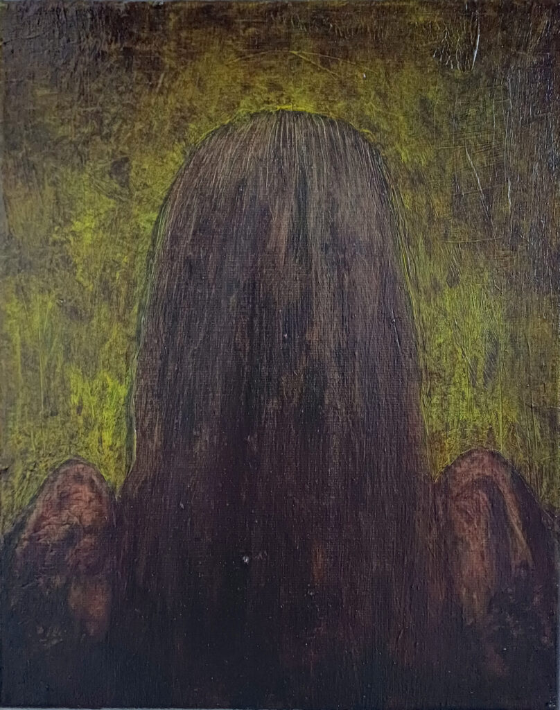 Girl#12, 30×24 cm, pencil, oil and acrylic on canvas, 2025.